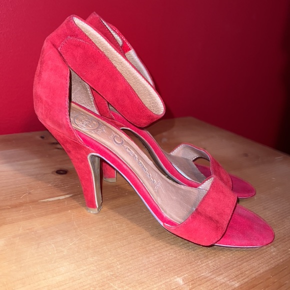 Jeffrey Campbell Red Suede Foxtrot Heeled Sandal Sz 8 - Picture 3 of 11